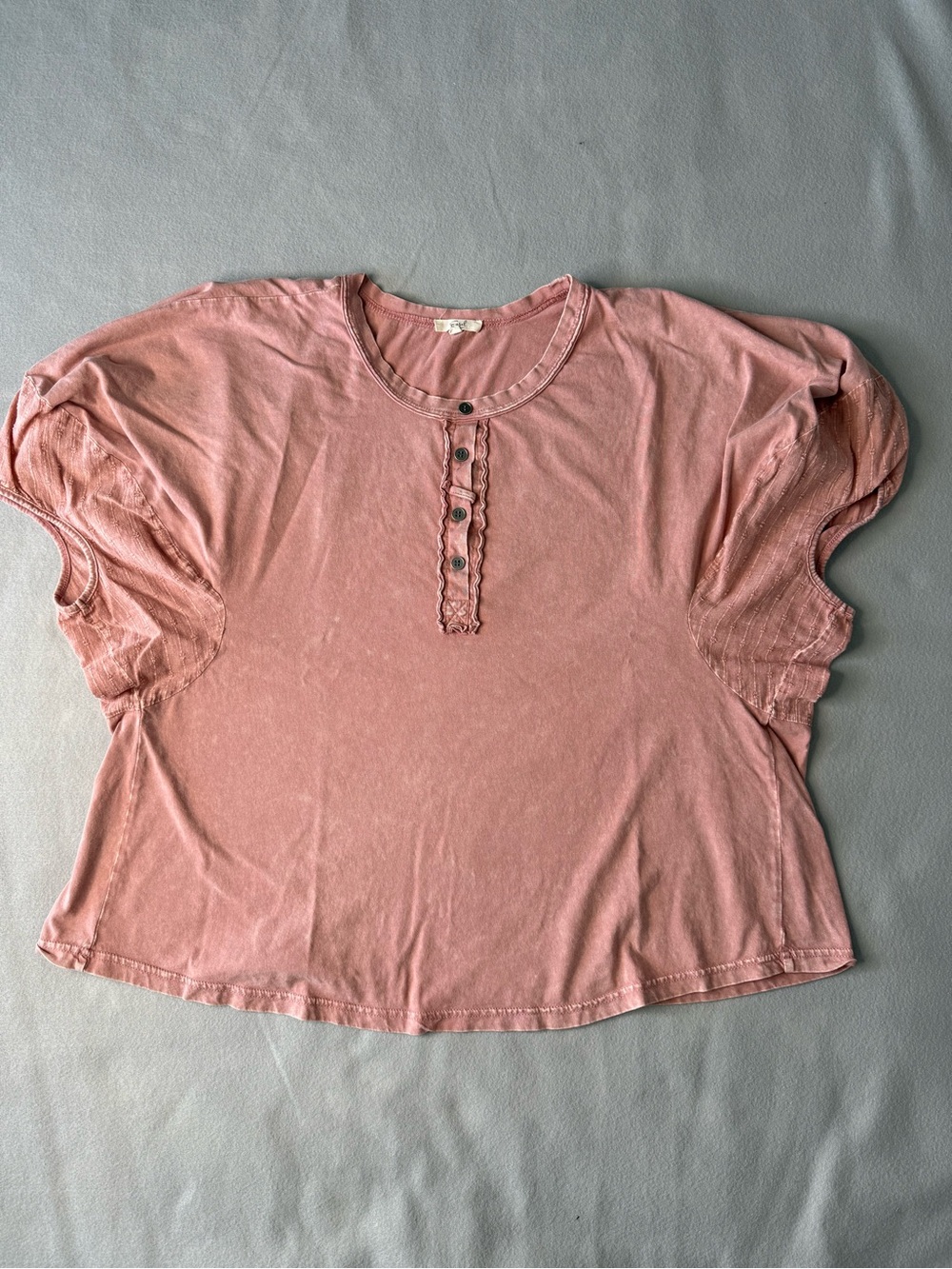 Easel Los Angeles Pink Ruffle Sleeve Henley Top Cotton Boho Feminine M